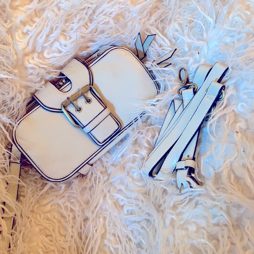 Cream Leather Wristlet Crossbody Bag